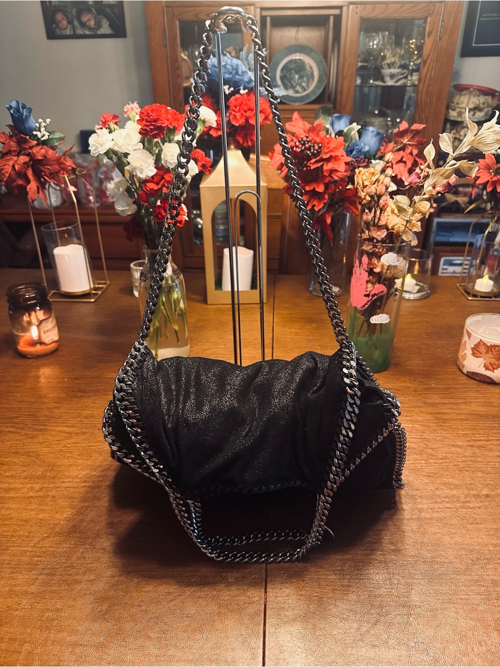 Stella McCartney Falabella Black Shaggy Deer Vegan Chain Shoulder Bag